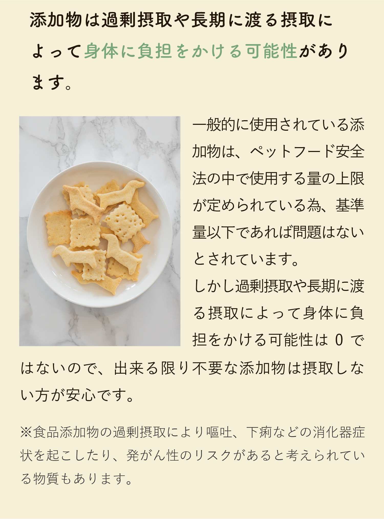添加物は過剰摂取や長期摂取によって身体に負担をかける可能性があります。